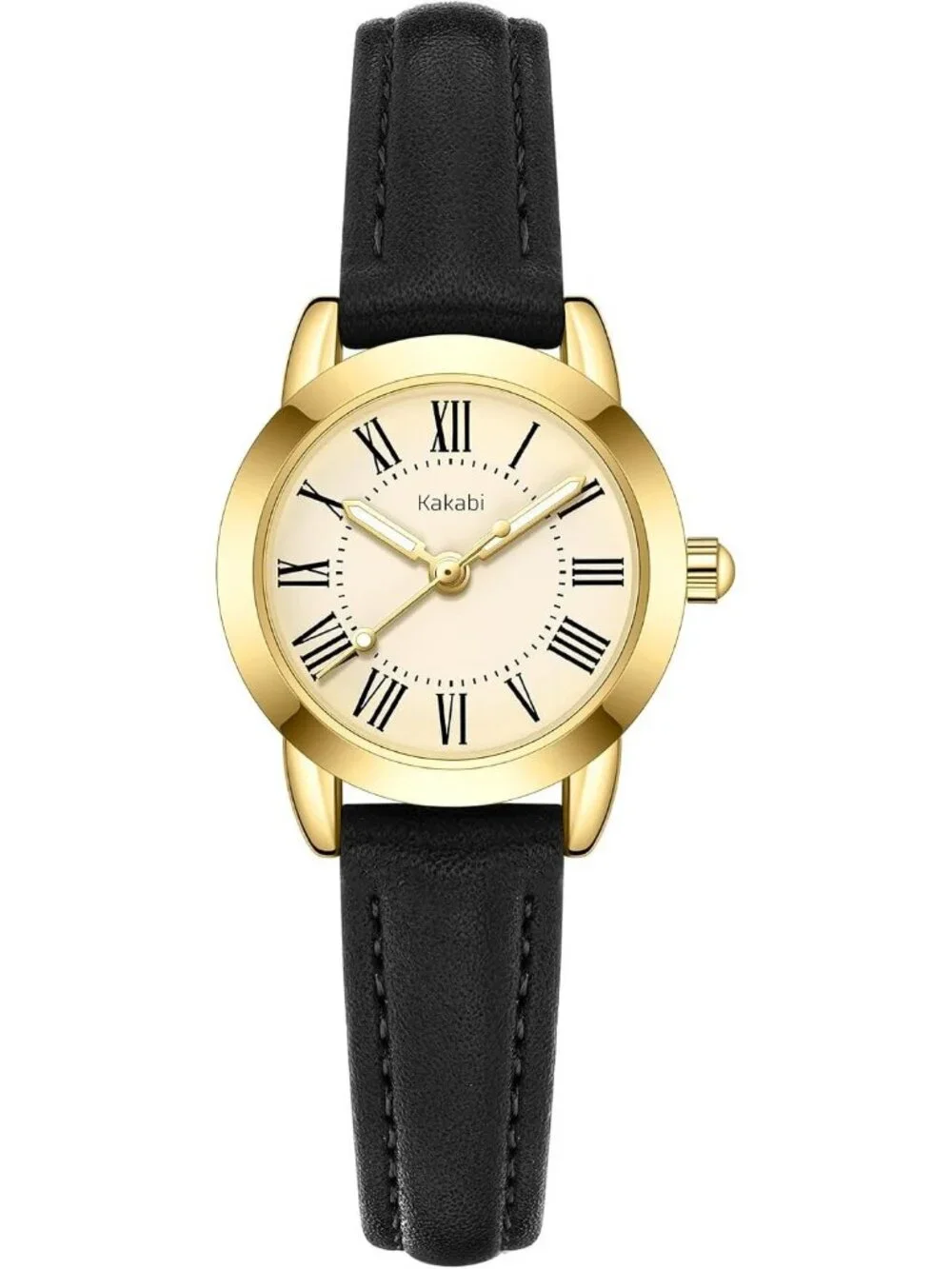 Women's Black Gold Vintage Analog Slim Leather Strap Quartz Movement Wristwatch